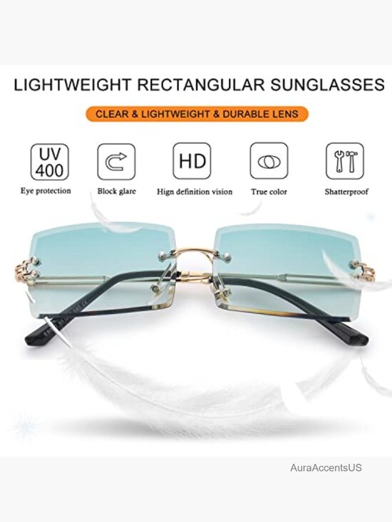 Rimless Rectangle Square Sunglasses Trendy Y2K Retro Frameless Eyewear Gradient main image 7